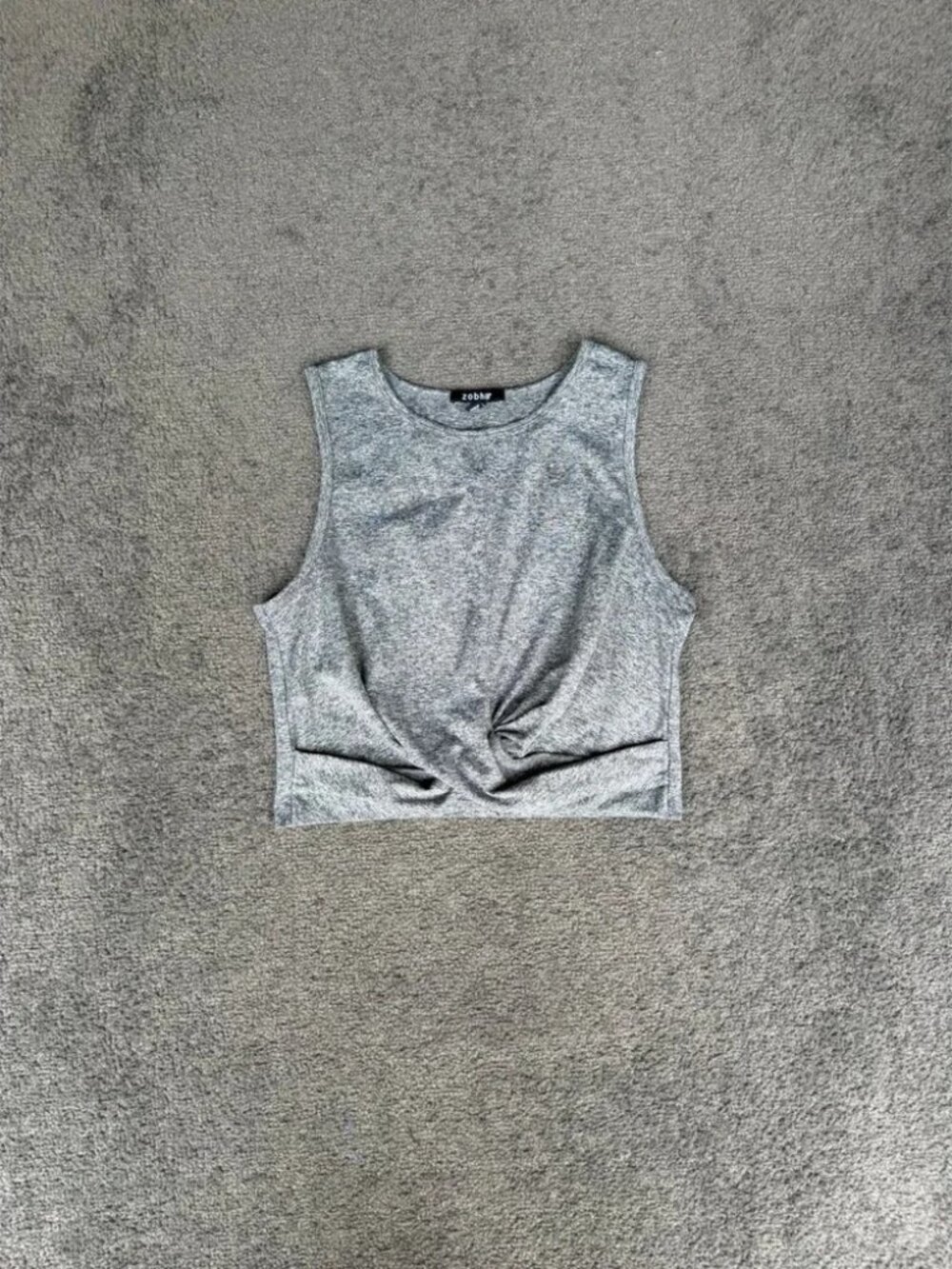 Zobha Womens Grey Heather Front Twist Crop Activewear Tank Top Size Large
